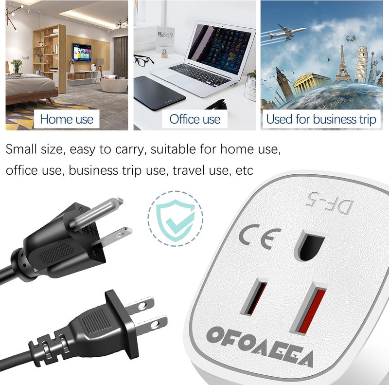 OFOAEEA European Travel Plug Adapter, US to Europe PlugAdapter, TypeE/F Plug Adapters, Germany France Plug Adapter, Adaptors for European Outlets, USA to EU Spain Portugal Netherlands, Norway 2-Pack White - Image 2